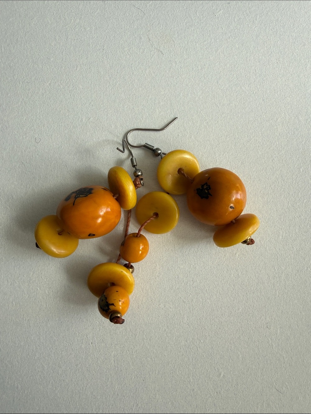 Yellow Bead (Amber?)Dangle Earrings - Unbranded